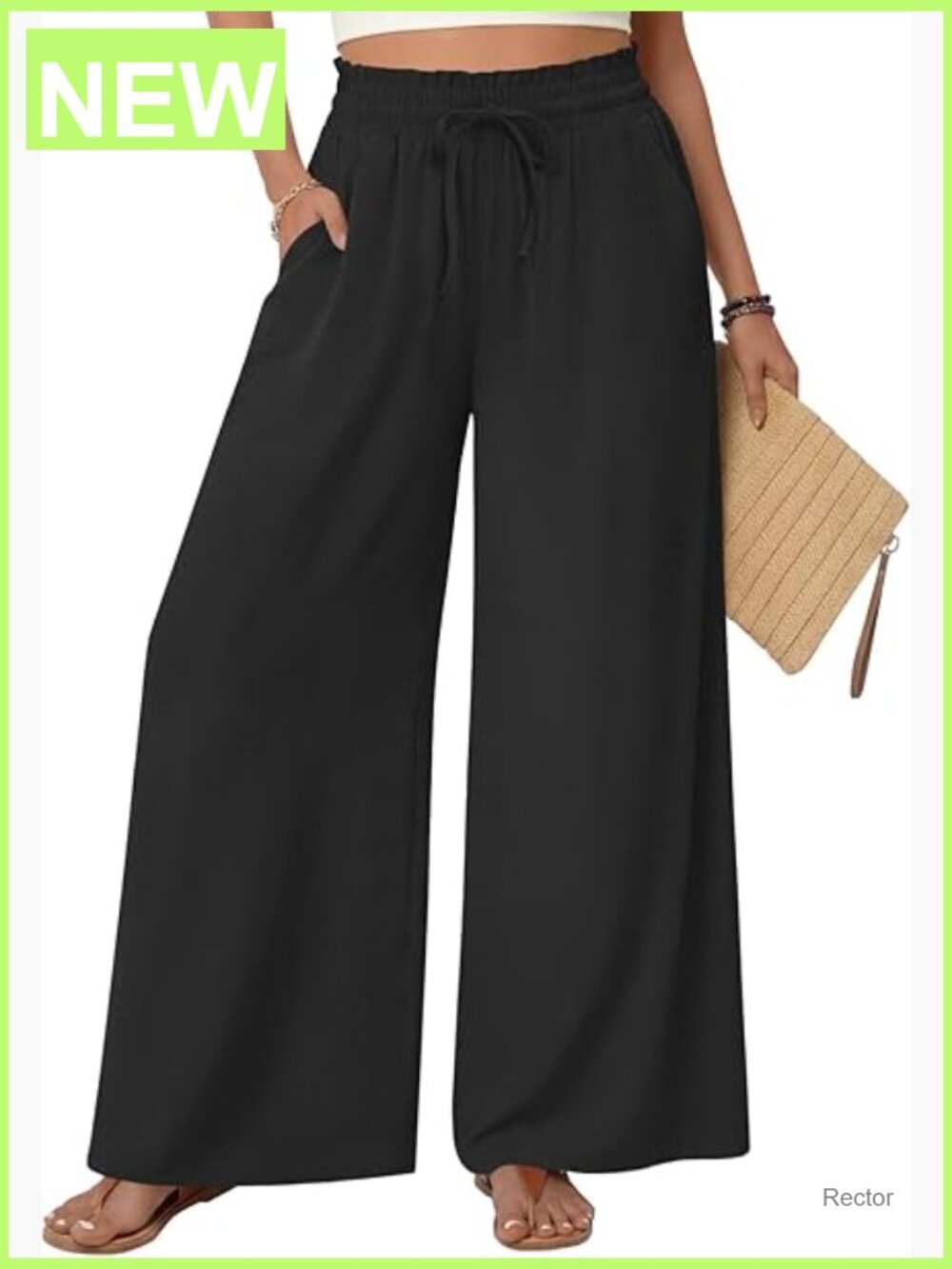 High Waist Wide Leg Palazzo Pants Drawstring Flowy Casual Trousers with Pockets